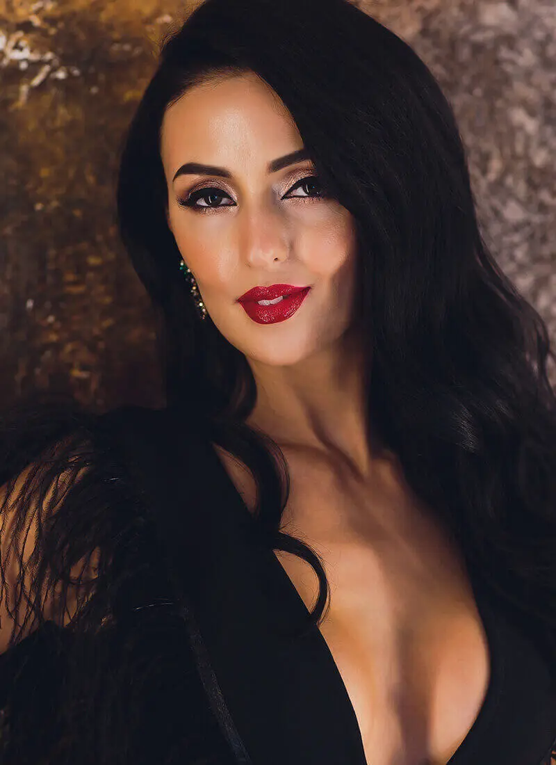 Mature woman with red lipstick